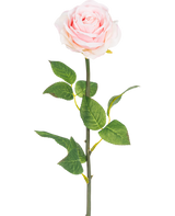 Una classica rosa artificiale, alta 55 cm, in rosa chiaro con foglie verdi - Fiore artificiale rosa classica 55 cm rosa chiaro.
