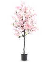 Pianta artificiale Bouganvillea 150 cm rosa con fiori rosa e foglie verdi in vaso nero, isolata su sfondo bianco.