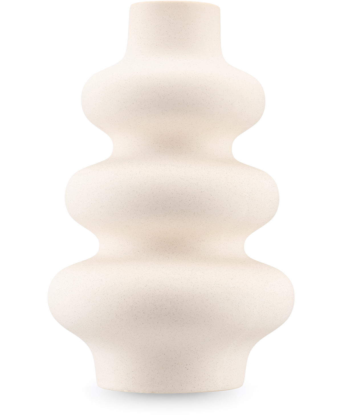 Il Vaso Meadow 21 cm beige è un vaso scultoreo in ceramica opaca con una forma ondulata e una superficie liscia, raffigurato su un semplice sfondo bianco.