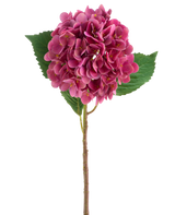 Un fiore artificiale di ortensia Real Touch rosso porpora con foglie verdi, alto 58 cm.