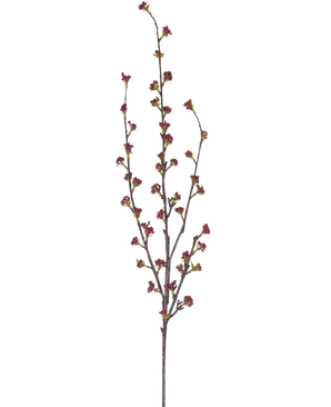 Il ramo artificiale Callicarpa 104 cm viola ha rami sottili con molteplici steli sottili, ciascuno decorato con piccoli grappoli di boccioli viola intenso, su uno sfondo bianco semplice.