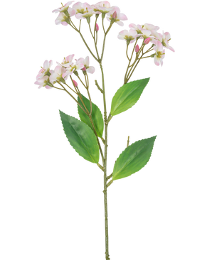 Un fiore artificiale di orchidea Real Touch Pink di 50 cm con mazzi multipli di fiori rosa chiaro e foglie verdi, isolati su sfondo bianco.