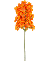 Un singolo fiore artificiale Snowball Real Touch Orange, alto 58 cm, ha fiori raggruppati di colore arancione brillante su uno stelo verde, su uno sfondo bianco semplice.