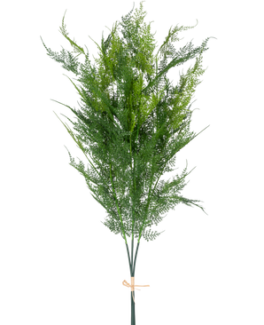 Il ramo artificiale di felce Deluxe da 127 cm ha felci artificiali alte, verde chiaro come una piuma, legate con una corda color marrone chiaro, su uno sfondo bianco semplice.