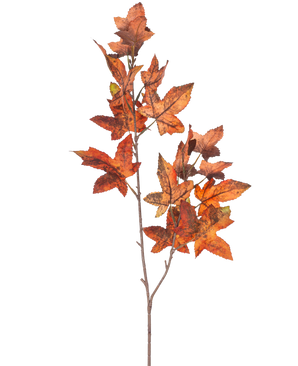Un ramo di foglia di quercia artificiale di 90 cm rosso ha diverse foglie di quercia nei toni del rosso che evocano l'autunno su uno sfondo bianco semplice.