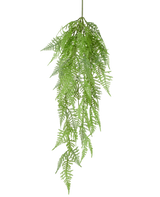 La pianta artificiale di asparagi pendenti da 84 cm ha foglie verdi delicate e piumate e motivi dettagliati, che pendono con grazia su uno sfondo bianco a tinta unita.