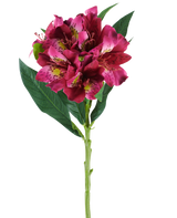 Un unico stelo del fiore artificiale Alstroemeria di 74 cm nei toni del rosso e del viola, con fiori realistici e foglie verdi, isolato su uno sfondo bianco.