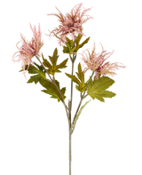 Un unico stelo di fiore artificiale Armeria maritima, rosa antico di 67 cm, con diverse foglie verdi e fiori rosa antico a tre punte, raffigurati su uno sfondo bianco semplice.