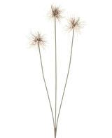Tre fiori artificiali del genere Xanthium in crema e marrone, ciascuno con steli sottili e lunghi di 64 cm, disposti a forma di ventaglio su uno sfondo bianco semplice.
