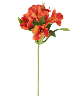 Fiore artificiale Alstroemeria, 47 cm, arancione con numerosi fiori maculati e foglie verdi su sfondo bianco.