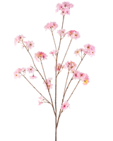 Il fiore artificiale di ciliegio rosa da 130 cm ha un unico stelo marrone che si ramifica in mazzi di delicati fiori di ciliegio rosa, bellissimi su un semplice sfondo bianco.
