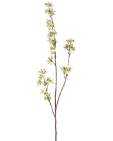 Il fiore artificiale Fiori 102 cm verde ha un unico stelo alto con diversi germogli sottili, decorati con mazzi di piccoli fiori bianchi e verde chiaro, su uno sfondo bianco a tinta unita.