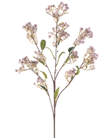 Il fiore artificiale Baby's Breath 89 cm lilla ha un lungo stelo con diversi rami, ciascuno decorato con mazzi di piccoli fiori viola chiaro e alcune foglie verdi, su uno sfondo bianco semplice.