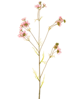 Un fiore artificiale Cosmos rosa da 95 cm ha un unico stelo alto con molteplici rami sottili, ciascuno decorato con mazzi di delicati fiori rosa e foglie verde chiaro, su uno sfondo bianco semplice.