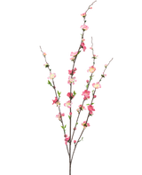 Il fiore artificiale Blossom 93 cm fucsia/rosa ha tre rami sottili con piccole foglie verdi e mazzi di fiori fucsia e rosa, isolati su uno sfondo bianco.