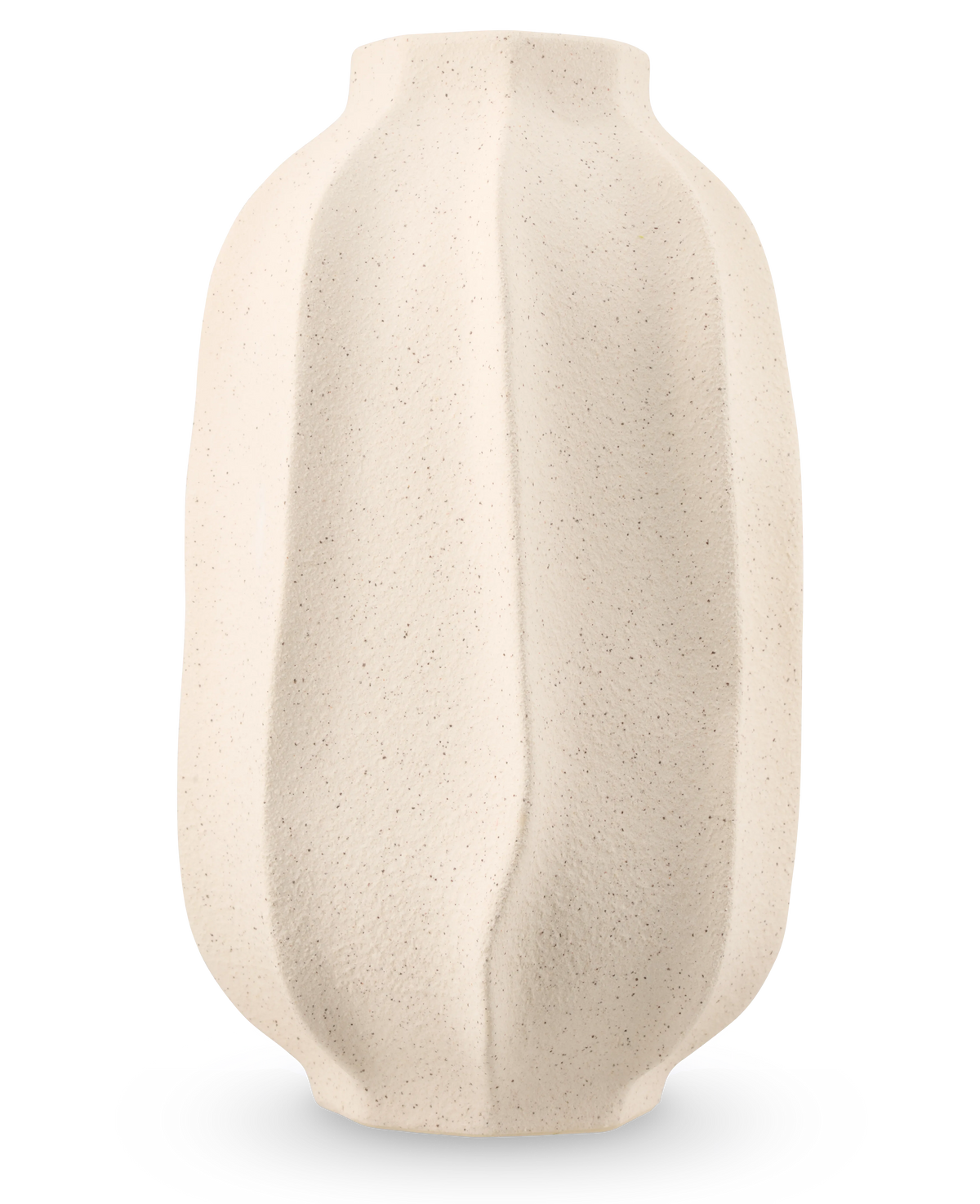 Il vaso Petal Shade 30 cm beige è un vaso realizzato in ceramica strutturata con finitura opaca e creste verticali ondulate organiche su uno sfondo grigio chiaro.