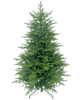 L'albero di Natale artificiale "Åsmund" in PE/PVC è un albero di Natale artificiale verde pieno con rami fitti, in piedi su un supporto di metallo su uno sfondo bianco semplice.