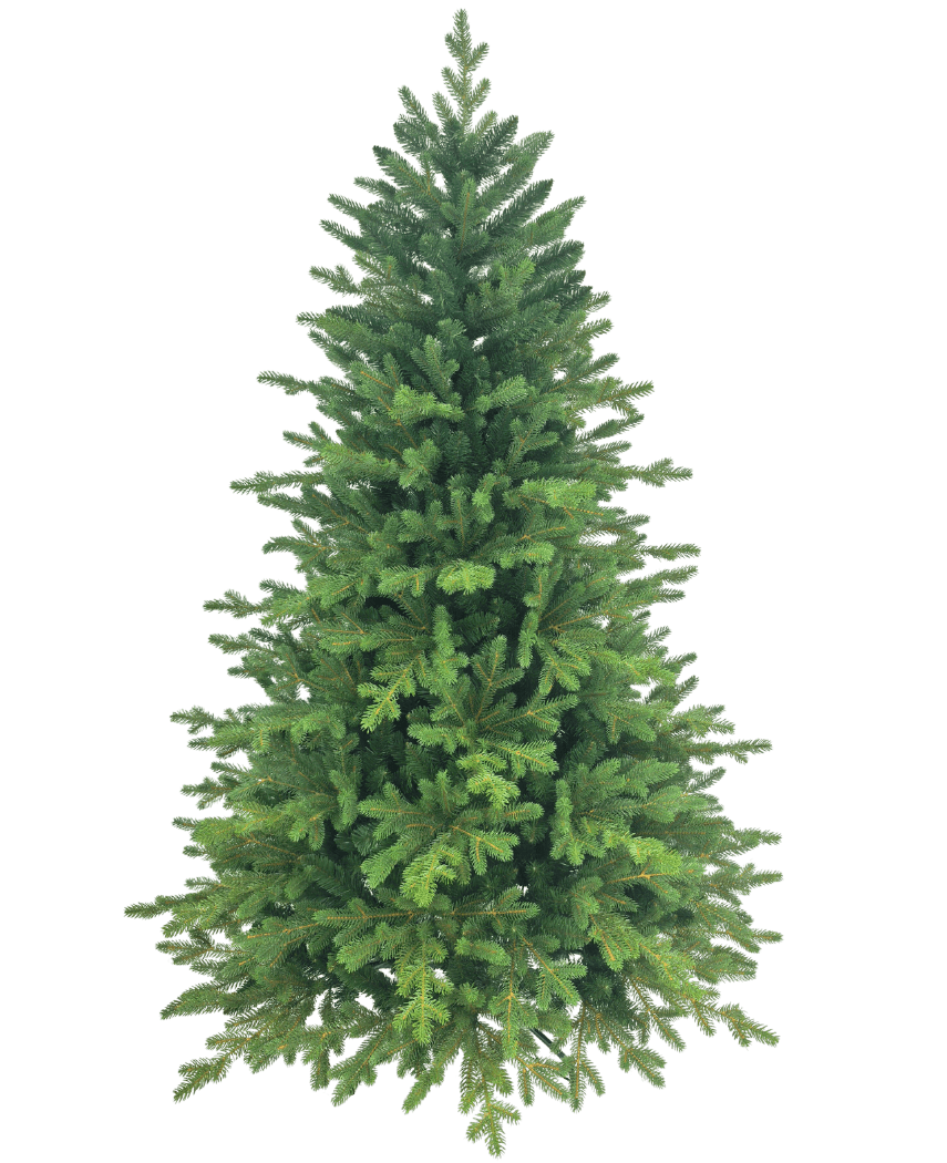 L'albero di Natale artificiale "Ibsen" in PE/PVC è pieno e verde con rami fitti su uno sfondo bianco, pronto per le tue decorazioni natalizie preferite.