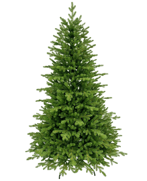 L'albero di Natale artificiale "Vinje" 100% PE è un rigoglioso albero di Natale artificiale verde con fitti rami in PE e una forma simmetrica e naturale, che si staglia senza decorazioni su un semplice sfondo bianco.