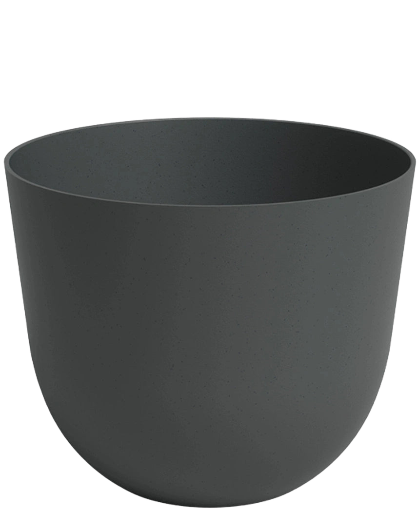 La fioriera Havanna Ø30 cm x H25 cm è una fioriera semplice e rotonda in grigio scuro con lati lisci e finitura opaca, mostrata su uno sfondo bianco.