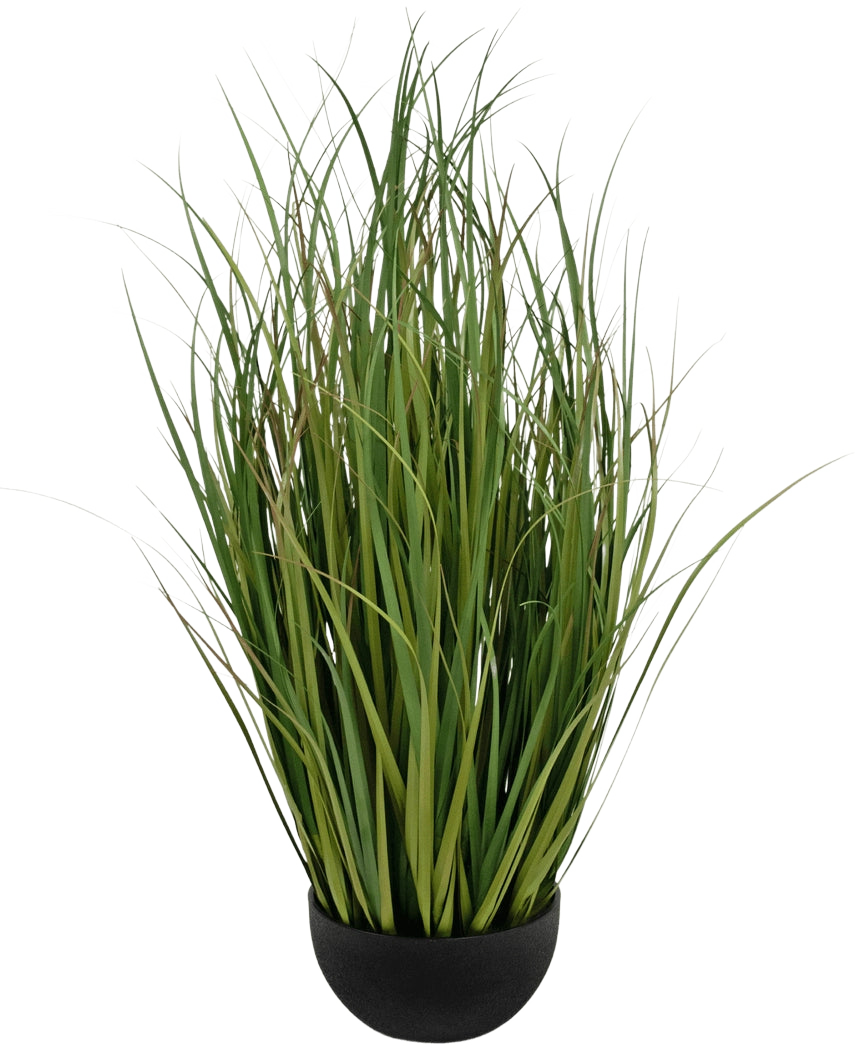 Erba artificiale Erba cipolla Crusca 80 cm, ignifuga, in un piccolo vaso nero.