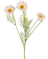 Il collare per rose artificiali Real Touch bianco/rosa da 50 cm ha tre fiori artificiali rosa chiaro e bianchi con centri gialli e delicate foglie verdi su steli lunghi, splendidamente esposti su un semplice sfondo bianco.