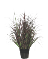 La pianta di erba artificiale per prato selvatico da 70 cm, ignifuga, ha foglie strette verde scuro e rosso-viola in un vaso nero - perfetta come pianta che non richiede manutenzione per qualsiasi interno.