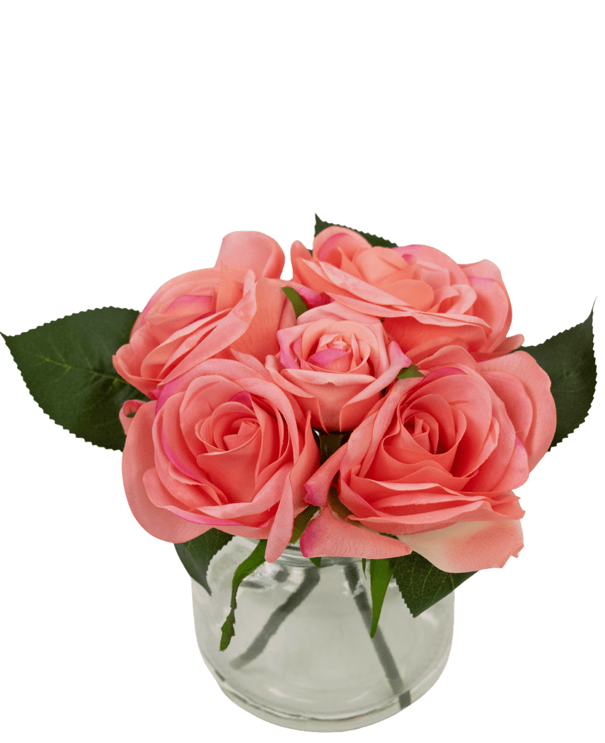 Bouquet di Rose finte Real Touch Pink 18cm