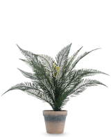 Kunstplant Phoenixvarenblad 39 cm in een eenvoudige, verweerde terracotta pot met weelderige, vederlichte groene bladeren tegen een effen witte achtergrond.
