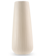 De Vaas Dust 20 cm beige is een hoge, gebroken witte keramieken vaas met een gladde matte afwerking en verticale ribbels. Het moderne, licht taps toelopende ontwerp maakt het perfect als vaas voor kunstbloemen.