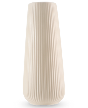 Il Vase Dust 20 cm beige è un vaso alto in ceramica bianco sporco con finitura liscia opaca e coste verticali. Il design moderno e leggermente affusolato lo rende perfetto come vaso per fiori artificiali.