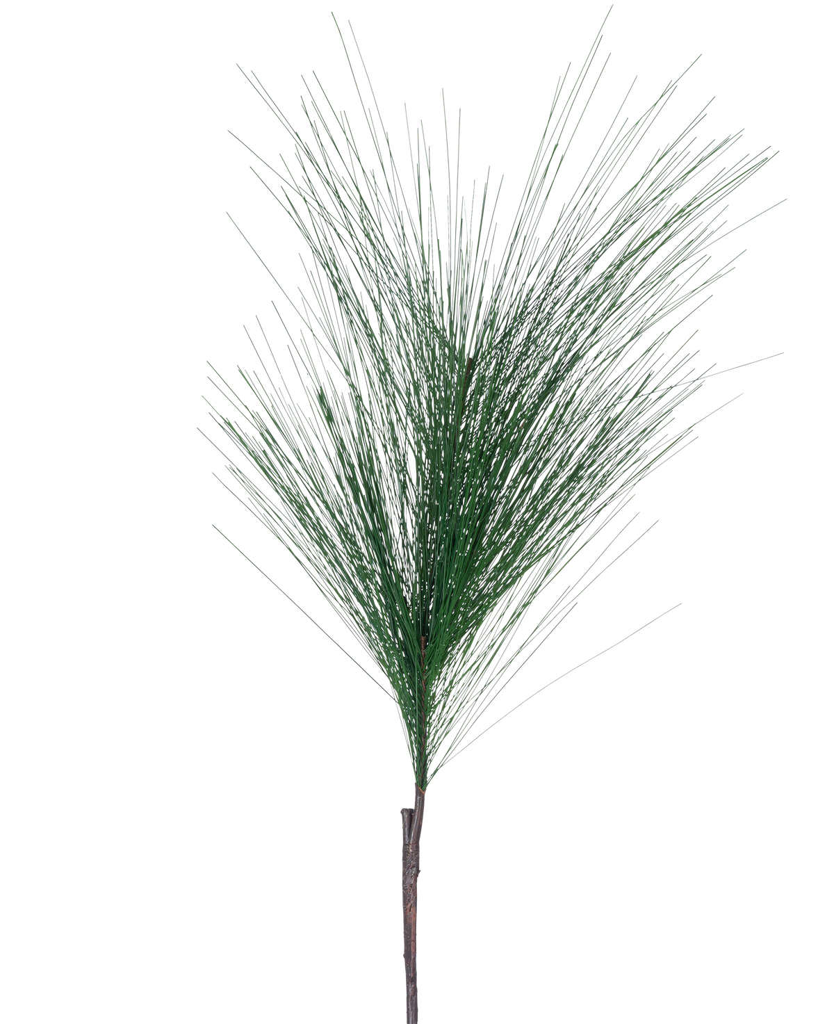 Il Ramo Artificiale Ago di Pino 109 cm verde ha un unico ramo di pino artificiale con aghi verdi lunghi e sottili e un tronco marrone, isolato su sfondo bianco.