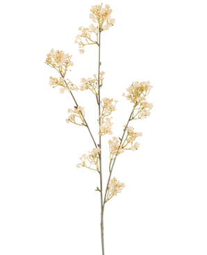 Un unico stelo di fiore artificiale Gypso, 106 cm, crema/marrone, con piccoli e graziosi fiori crema e marroni che si ramificano, su sfondo bianco.