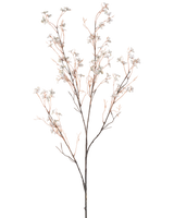 Een Kunstbloem Bloemen 130 cm lichtblauw heeft tere kunsttakken met dunne bruine stelen en kleine lichtblauwe bloemen tegen een effen witte achtergrond.