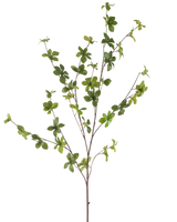 De Kunstbloem Enkianthus 119 cm groen heeft een enkele, slanke tak met meerdere uitlopers en kleine, levendige groene bladeren, geïsoleerd op een witte achtergrond.