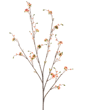 Il fiore artificiale Margherita rosa 108 cm è un ramo artificiale alto e sottile con diversi germogli, decorato con piccoli fiori rosa simili a margherite e foglie verdi, su uno sfondo bianco a tinta unita.