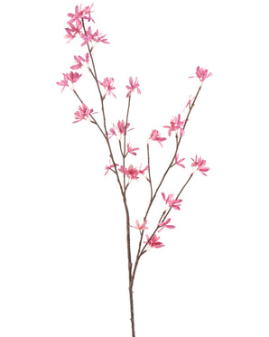 Il fiore artificiale fiori di campo 112 cm fucsia ha un unico ramo con molteplici propaggini, con delicati fiori fucsia su sfondo bianco.
