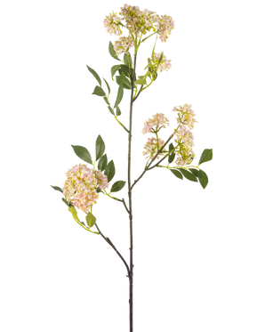 Il fiore artificiale carota selvatica 102 cm viola ha un gambo lungo e sottile con mazzi di piccoli fiori viola e foglie verdi, isolati su sfondo bianco.