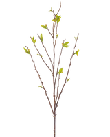 De Kunstbloem Winterzoet 81 cm groen is een kunsttak met dunne bruine stengels en kleine groene blaadjes tegen een witte achtergrond.