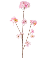 De Kunstbloem Kersenbloesem 85 cm roze heeft een enkele bruine steel met meerdere takken, elk versierd met trosjes delicate lichtroze kunstkersenbloesem bloemen, tegen een effen witte achtergrond.