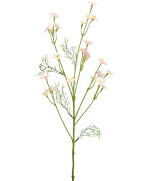 Il fiore artificiale Wild Flower 68 cm rosa chiaro ha un unico stelo verde con foglie piumate e rami multipli decorati con piccoli fiori rosa chiaro, su uno sfondo bianco semplice.