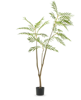 De Kunstplant Mahonia 150 cm is een hoge kunstboom in pot met slanke bruine stammen en lange, smalle groene bladeren, afgebeeld tegen een effen witte achtergrond.