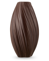 De Vaas Soft Dune 26 cm bruin is een hoge, donkerbruine vaas van keramiek met een gladde, glanzende afwerking met een verticaal golvend structuurpatroon.