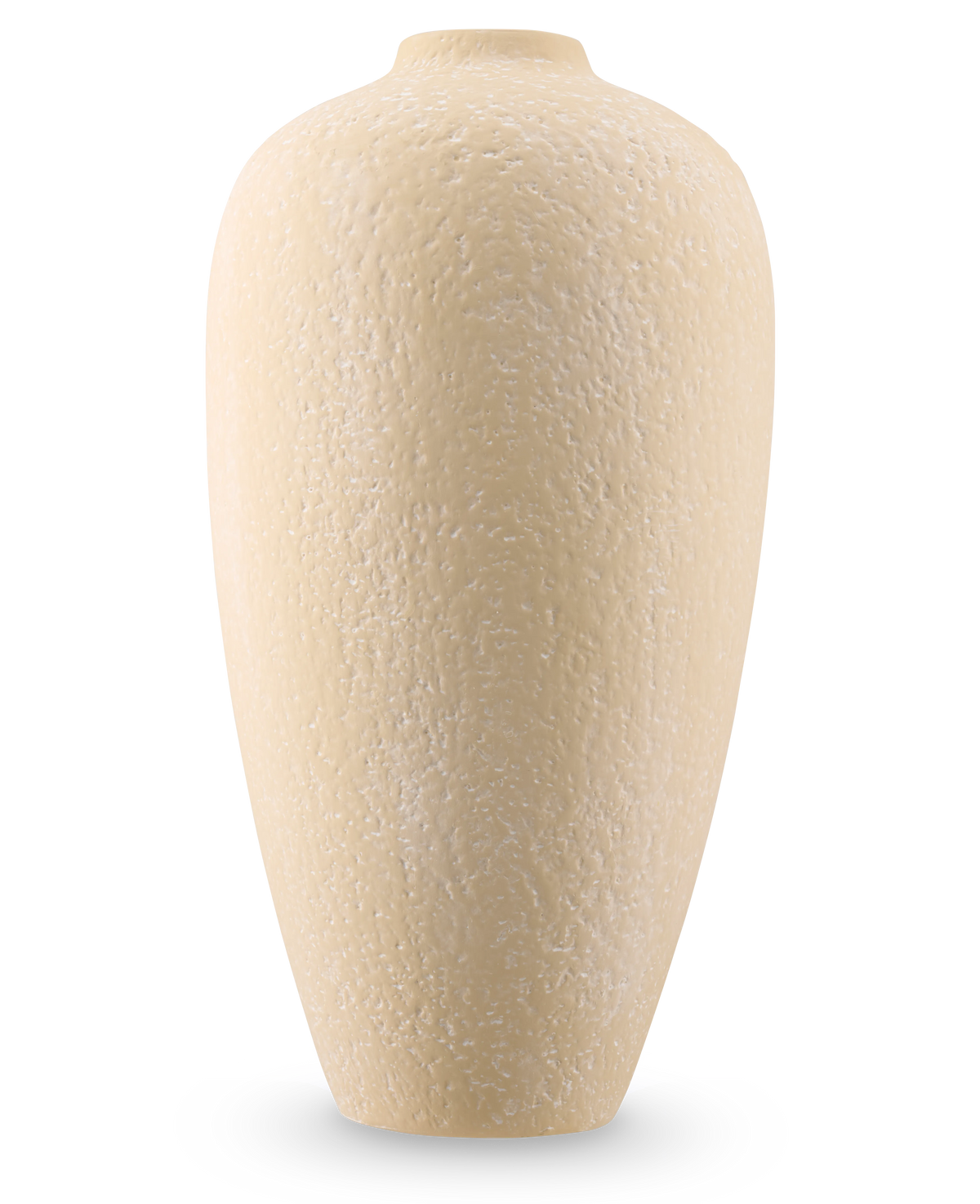 Un vaso Vase Calm Bloom alto e strutturato in bianco sporco, che misura 42 cm di altezza e con un'apertura stretta nella parte superiore, raffigurato su un semplice sfondo bianco.