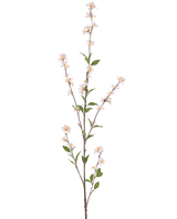 De Kunstbloem Bloemen 119 cm blush is een hoge, slanke kunsttak met delicate witte bloesems en groene bladeren over de hele lengte, tegen een effen witte achtergrond.