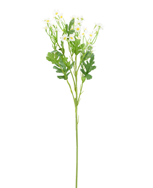 Fiore artificiale Daisy Mini 61 cm: fiore artificiale bianco a forma di margherita, con petali bianchi, cuore giallo e foglie verdi.