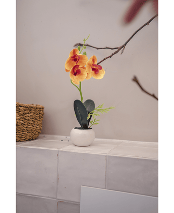 Orchidea artificiale 28 cm giallo/rosso in vaso