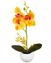 Orchidea artificiale 28 cm giallo/rosso in vaso