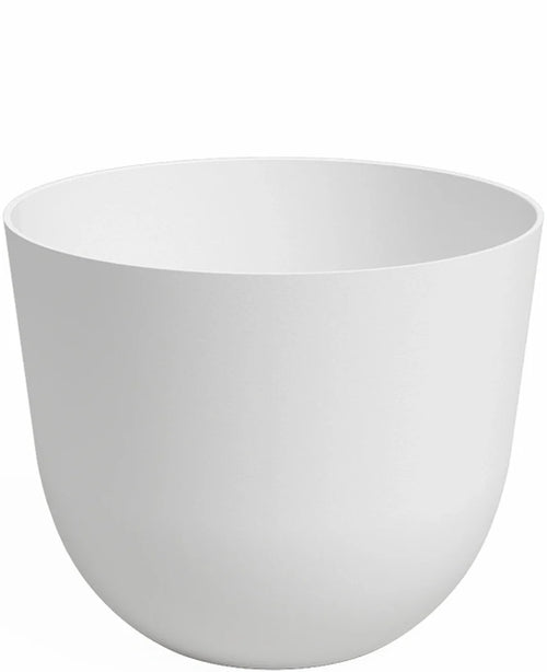 La fioriera Havanna Ø30 cm x H25 cm è un vaso da fiori semplice, bianco, rotondo con una superficie liscia e un design minimalista, mostrato vuoto su uno sfondo bianco.