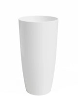 De Plantenbak Santorini is een hoge, witte, cilindervormige vaas (Ø27cm x H40cm) met een gladde, glanzende afwerking. De vaas staat rechtop tegen een effen witte achtergrond.